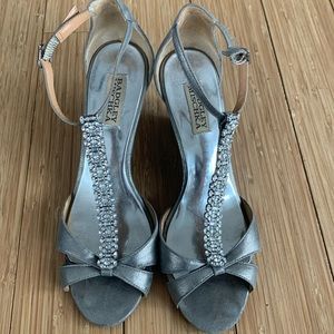 Badgley Mischka Silver platform crystal embellished sandals